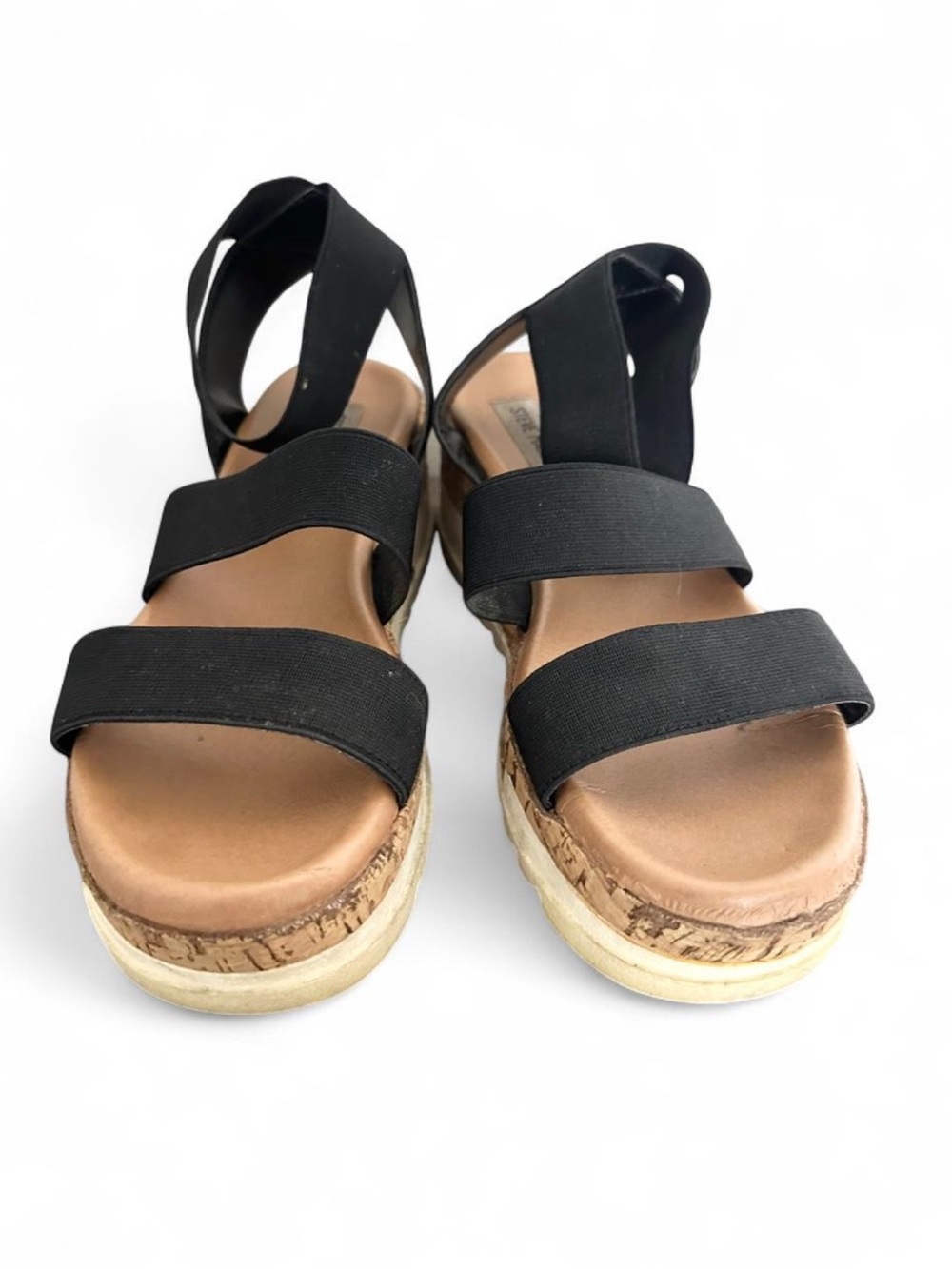 Steve Madden Black Elastic Cork Platform Sandals - Women 7.5